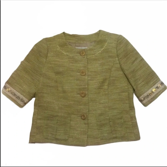 Badgley Mischka Gold Cropped Blazer Jacket Size 2 - Picture 1 of 9